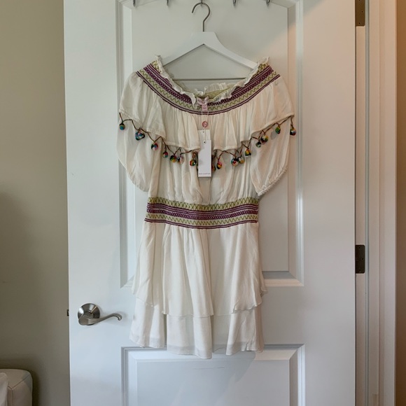 Red Carter Pom Trim Ruffle Dress / Sizes M, L - Picture 5 of 7